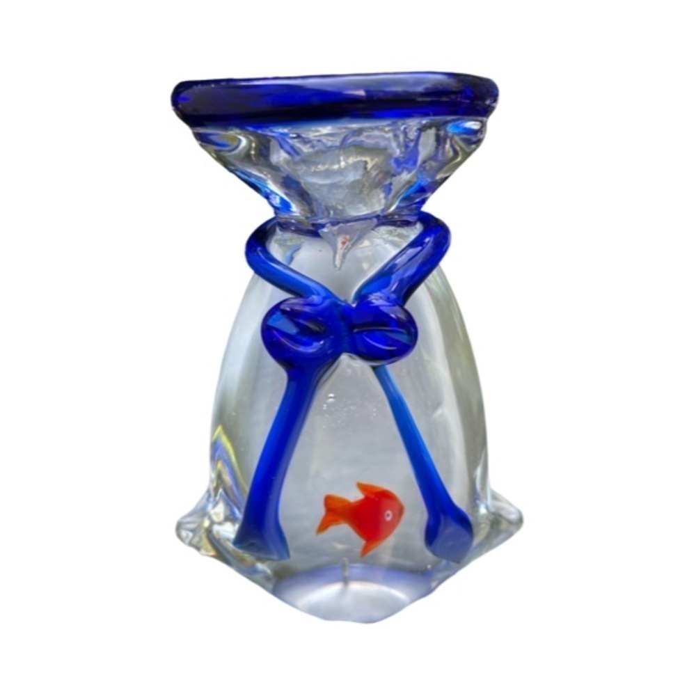 Art Glass Fish In A Bag Decorative Piece
